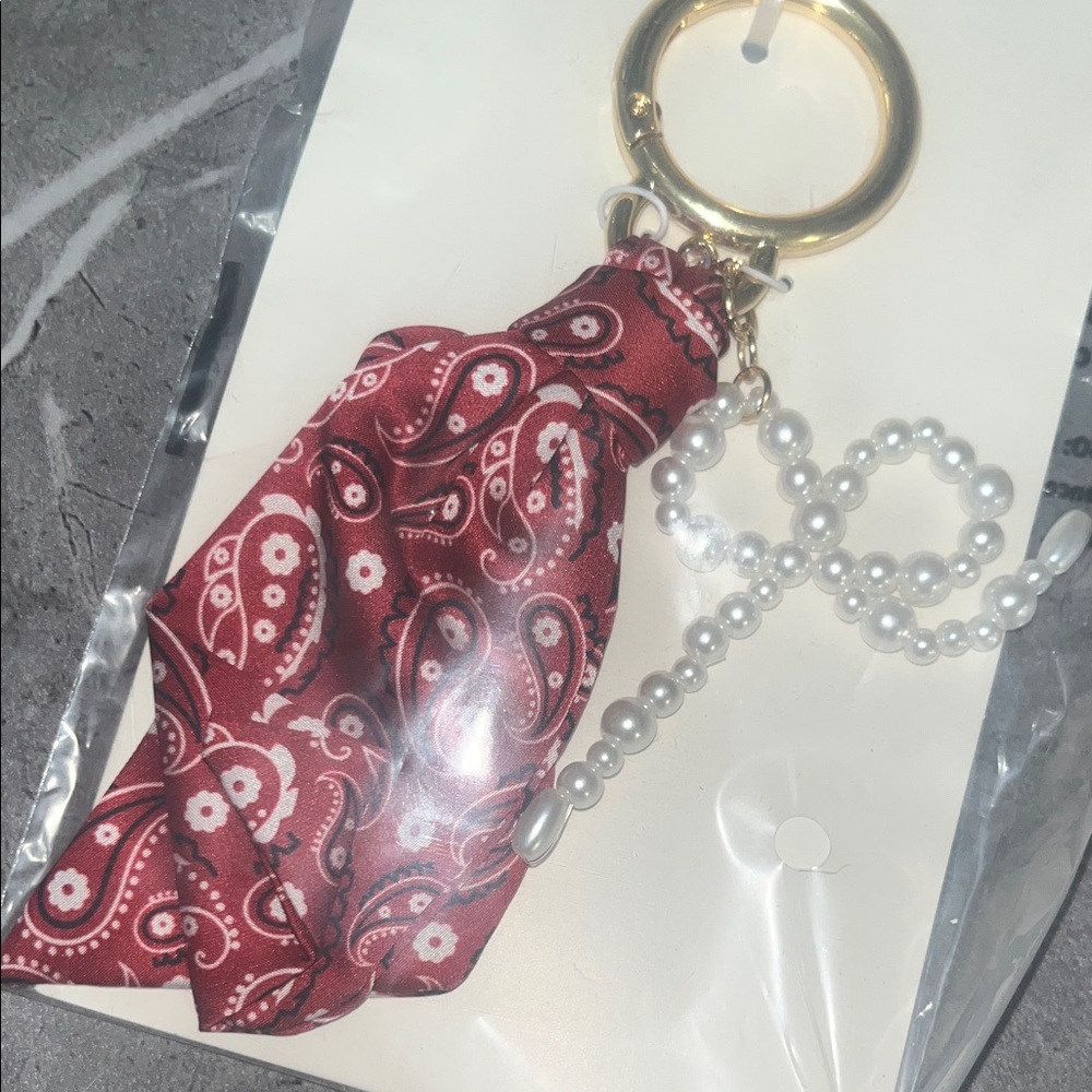 a new day Red Paisley Scarf Keychain / bag charm with Pearl Bead Accent - Picture 4 of 4